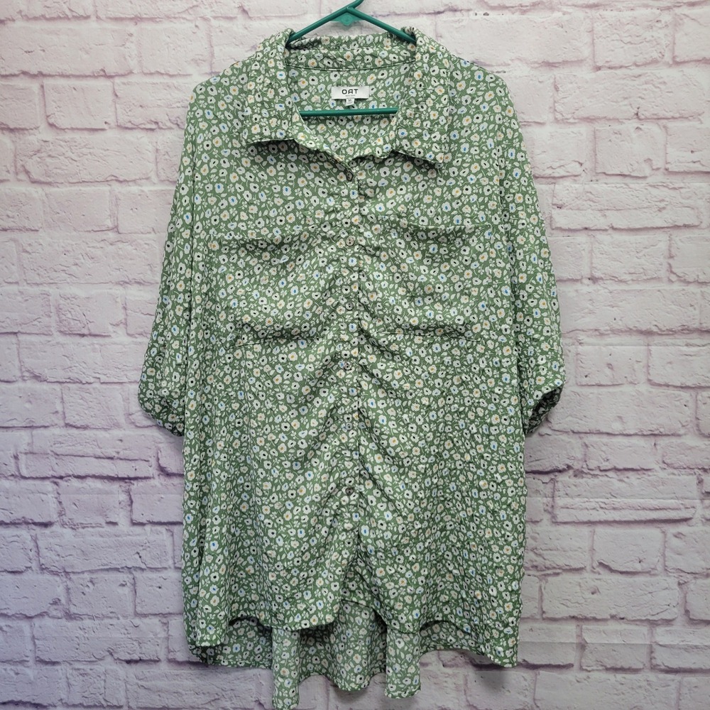 OAT New York Green Floral Button Shirt XL Boho Cottagecore‎ Seersucker Fairycore